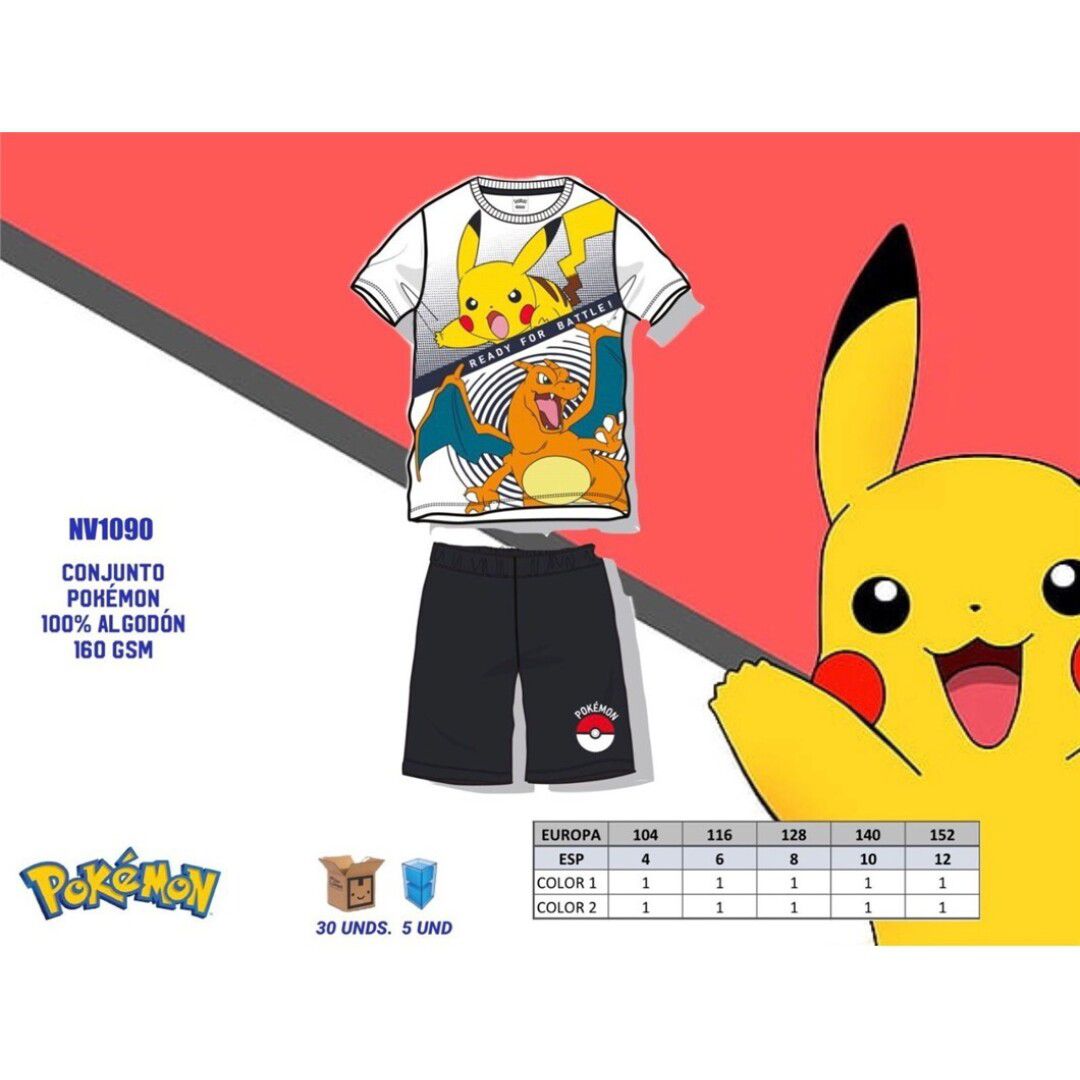 Pokemon sommersæt med pikachu / Charmander.