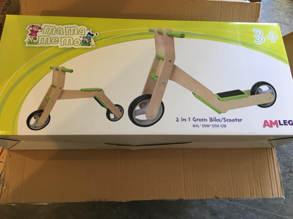 Grøn 2 i 1 Løbecykel / Løbehjul i træ