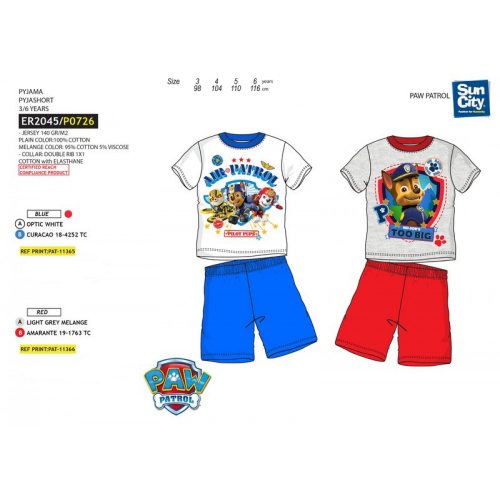 Paw patrol sommer sæt i Blå/Hvid eller Rød/Grå.